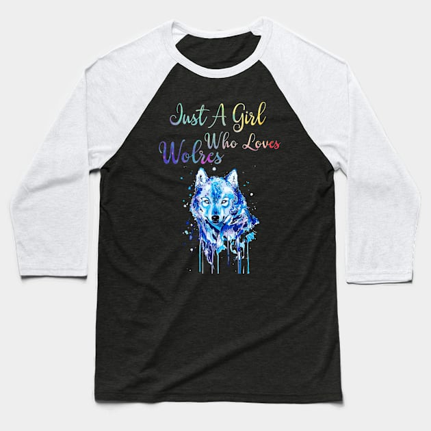 Just A Girl Who Loves Wolves - Watercolor Wolf Gift Baseball T-Shirt by HomerNewbergereq